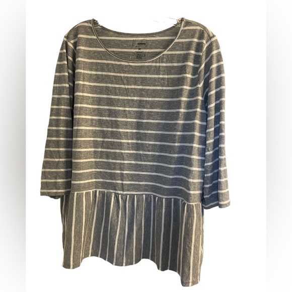 3X Sonoma Striped Cotton Blend Peplum Top - Picture 3 of 10